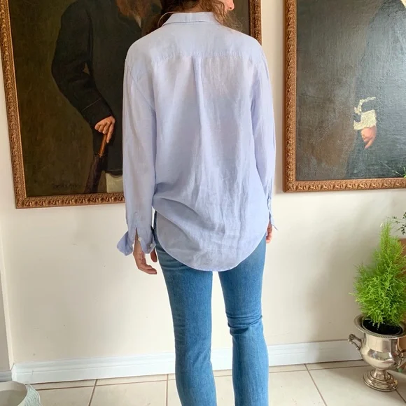 Light Blue Linen Button-Up Shirt - Women - Picture 2 of 6
